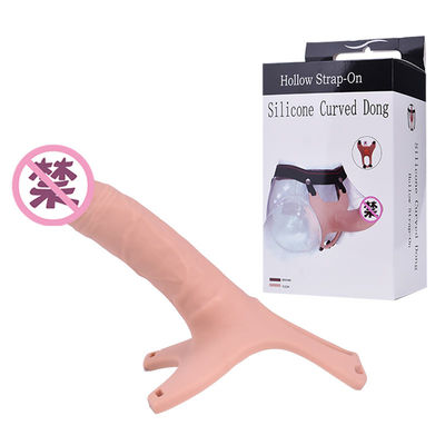Cinghia del dildo 26cm Hollw della tazza di aspirazione del silicone dell'OEM su Dong curva