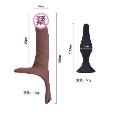 Cinghia del dildo 26cm Hollw della tazza di aspirazione del silicone dell'OEM su Dong curva
